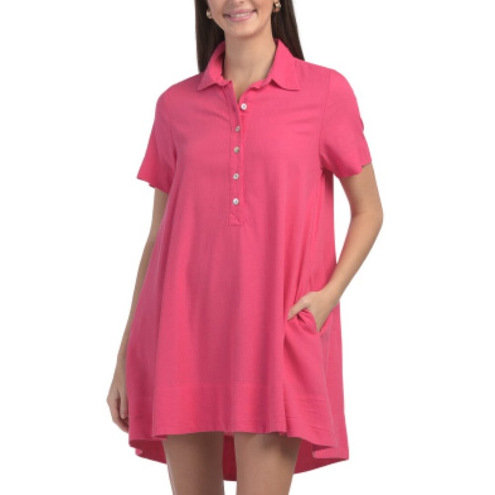 4 OUR DREAMERS Linen Blend Collared Shift Mini Dress